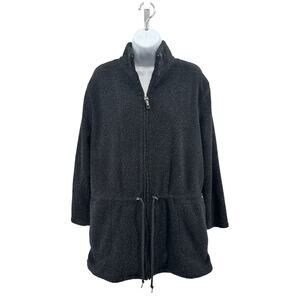 Pacer Fleece Jacket Womens M Black Full Zip Drawstring Waist Collared Oversized